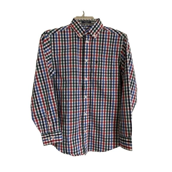 EUC IZOD Boys Button Down L/S Holiday Christmas Dress Shirt Plaid Large 14/16 - Picture 1 of 13